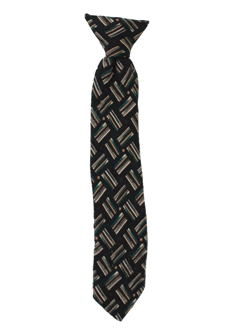 Vintage 1960s Cadet Classic Club Boys Clip-On Tie Navy Geometric 11"